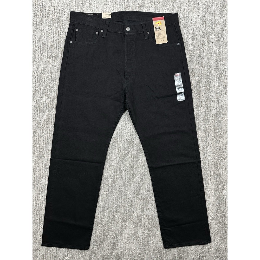 Levis 501 Jeans Mens 36x30 Black Straight Leg Stretch Button Fly Denim Pants